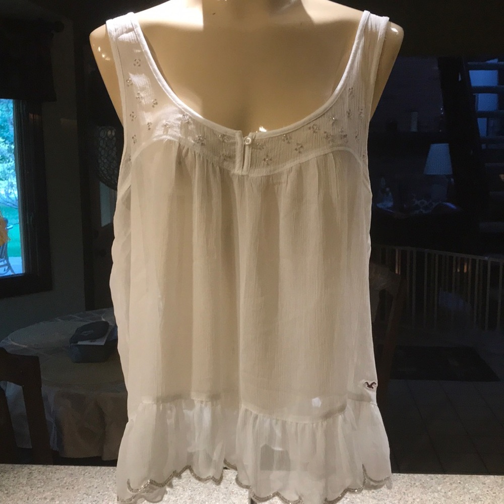 Hollister Semi Sheer tank w/beaded trim